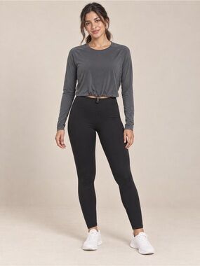 Gymshark Gray Long Sleeve Cropped Training Top Drawcord Hem Women S